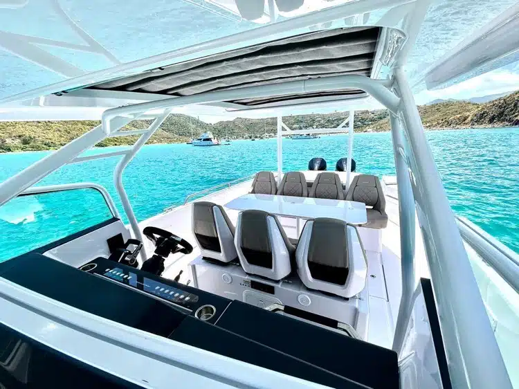 Axopar 37 sport top with hardtop and bow lounge