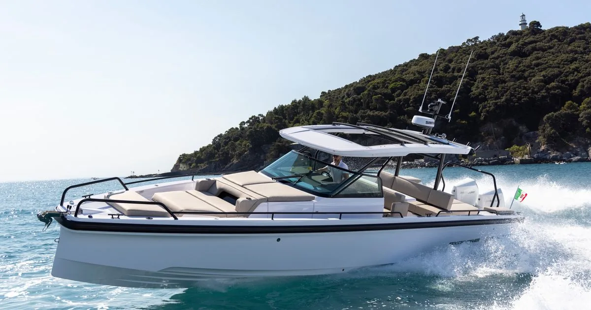 Axopar 37 anchored at a Caribbean anchorage