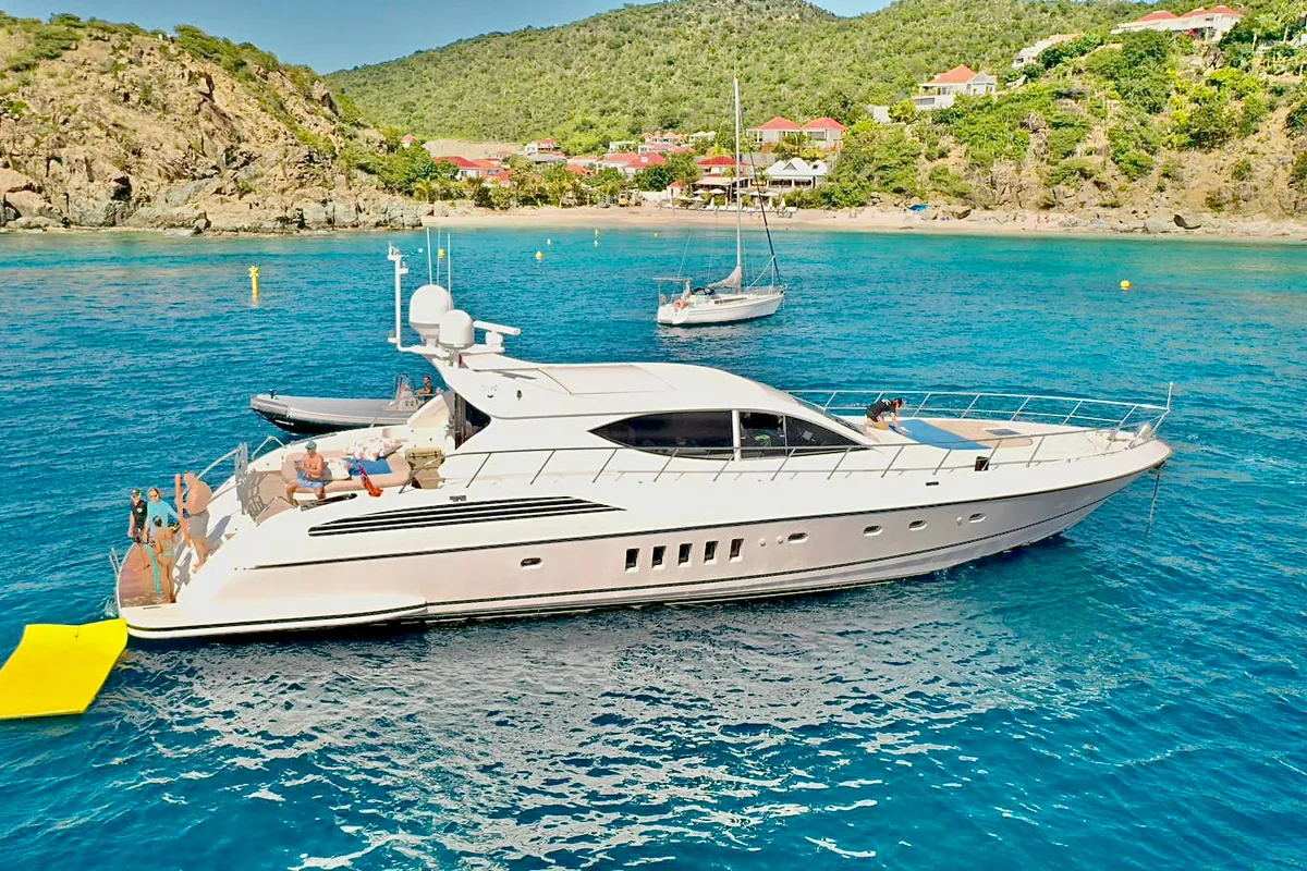 Leopard 80 sport yacht at anchor off a St Barth beach