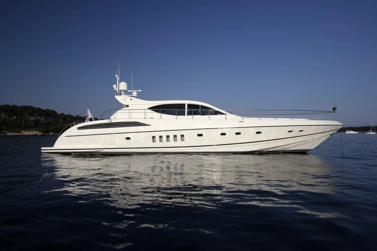 Leopard 80 sport yacht at anchor in deep blue water