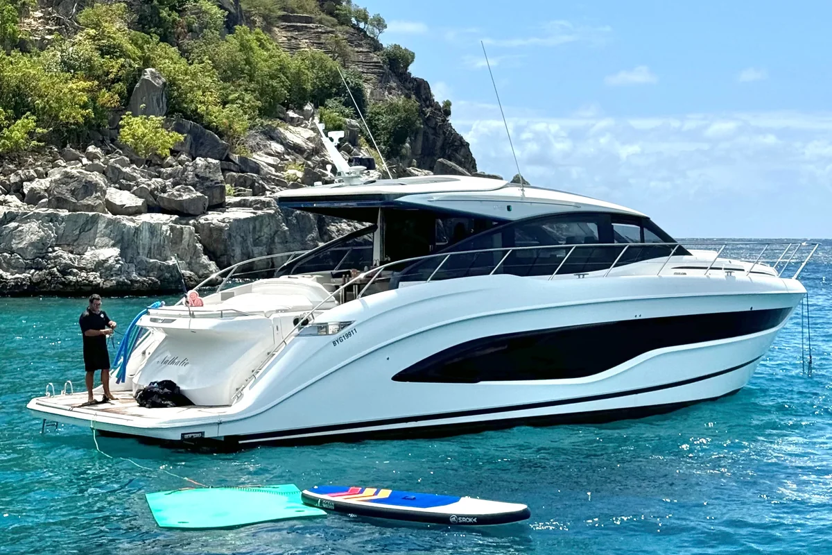 Princess 55 at anchor below the rocks of St Barth